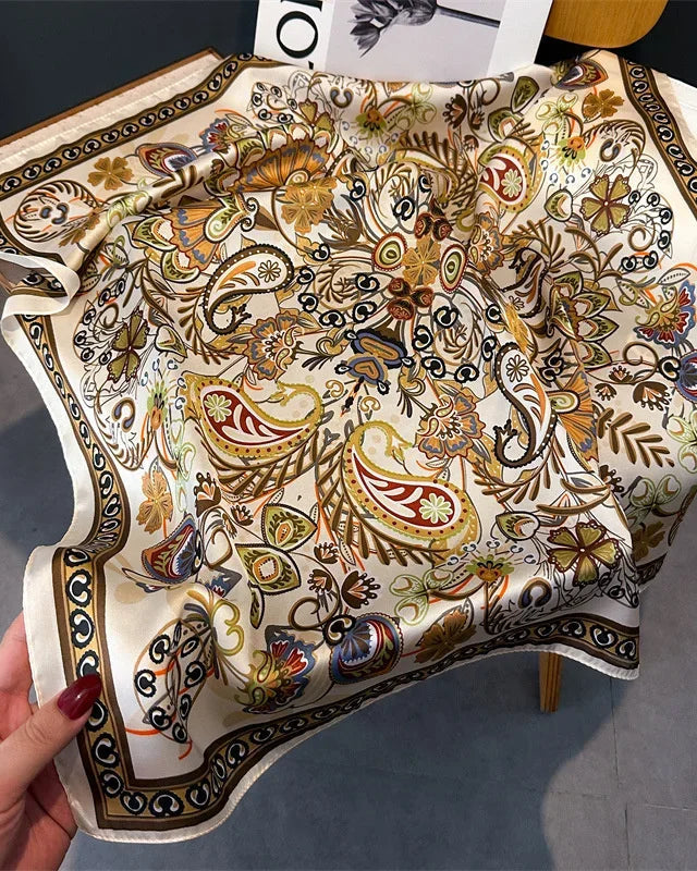 Printed Satin Square Neckerchief Scarf