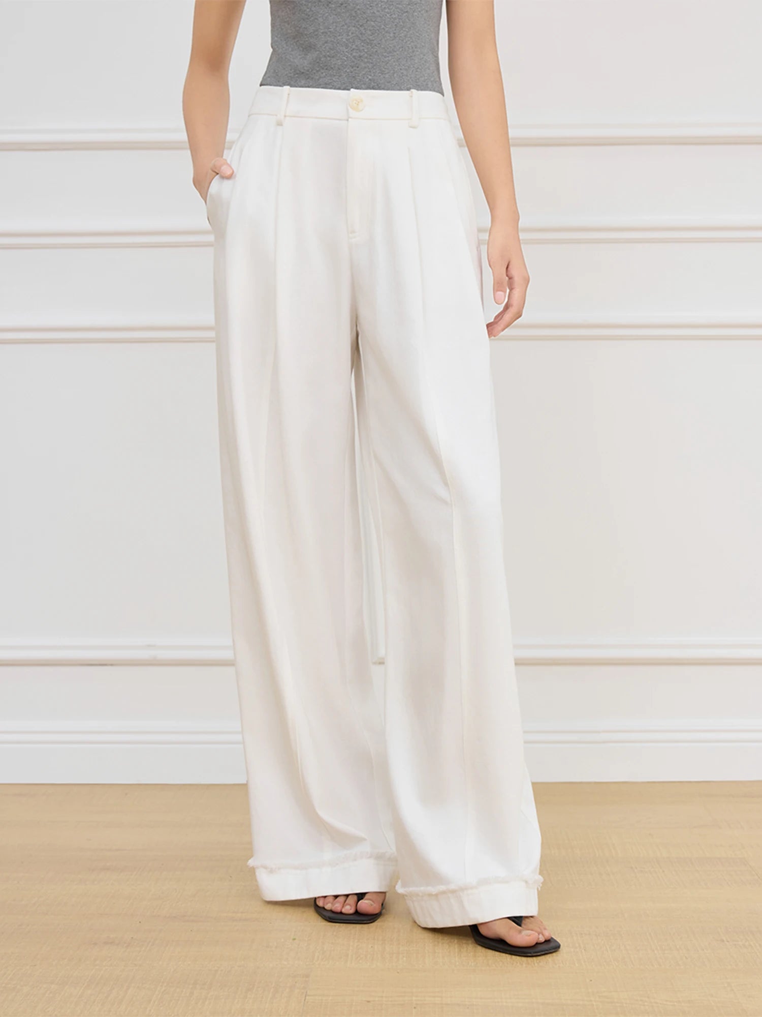 Pleated Design High Waist Wide Leg Pants