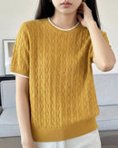 Hollow Knit Cotton Short Sleeve Top
