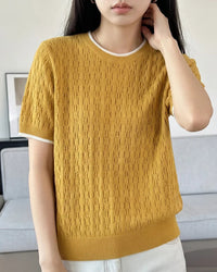 Hollow Knit Cotton Short Sleeve Top