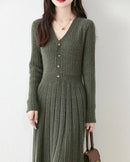 Merino Wool V-Neck Knit Midi Dress
