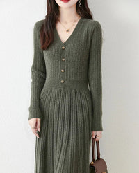 Merino Wool V-Neck Knit Midi Dress