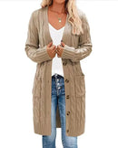 Solid V-Neck Single-Breasted Loose Long Knit Cardigan