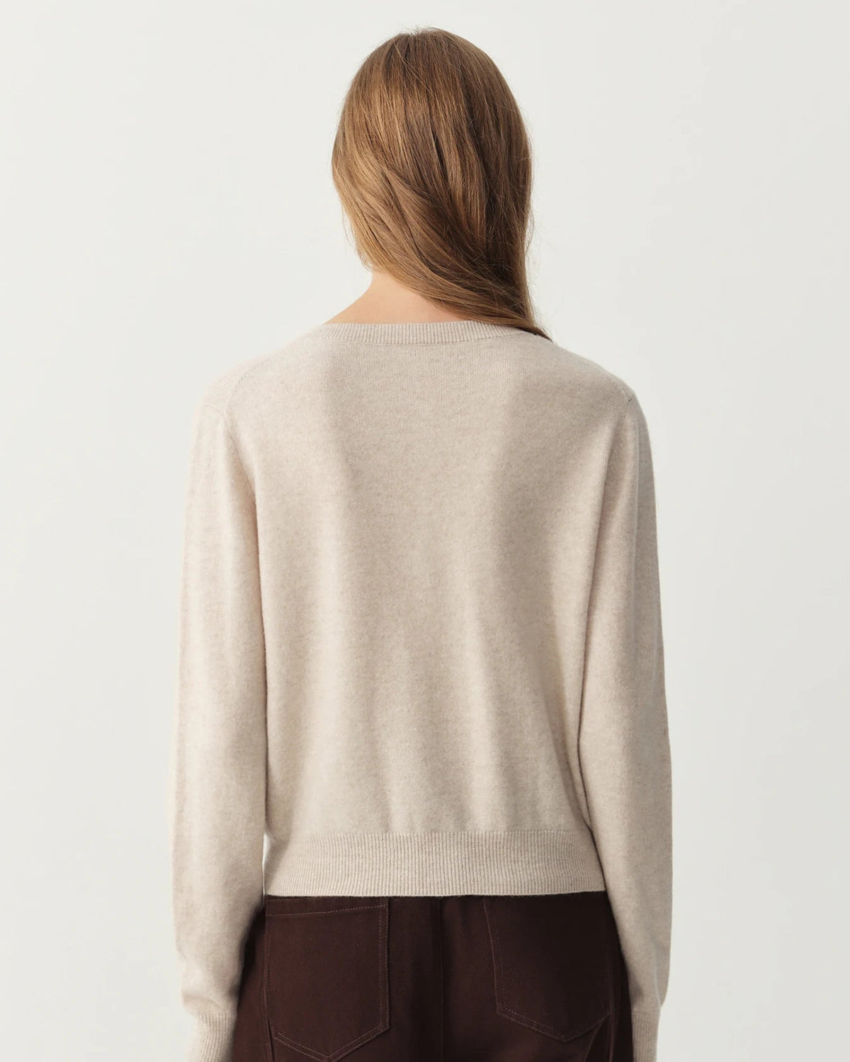 Rib-Trim Wool Crewneck Cardigan
