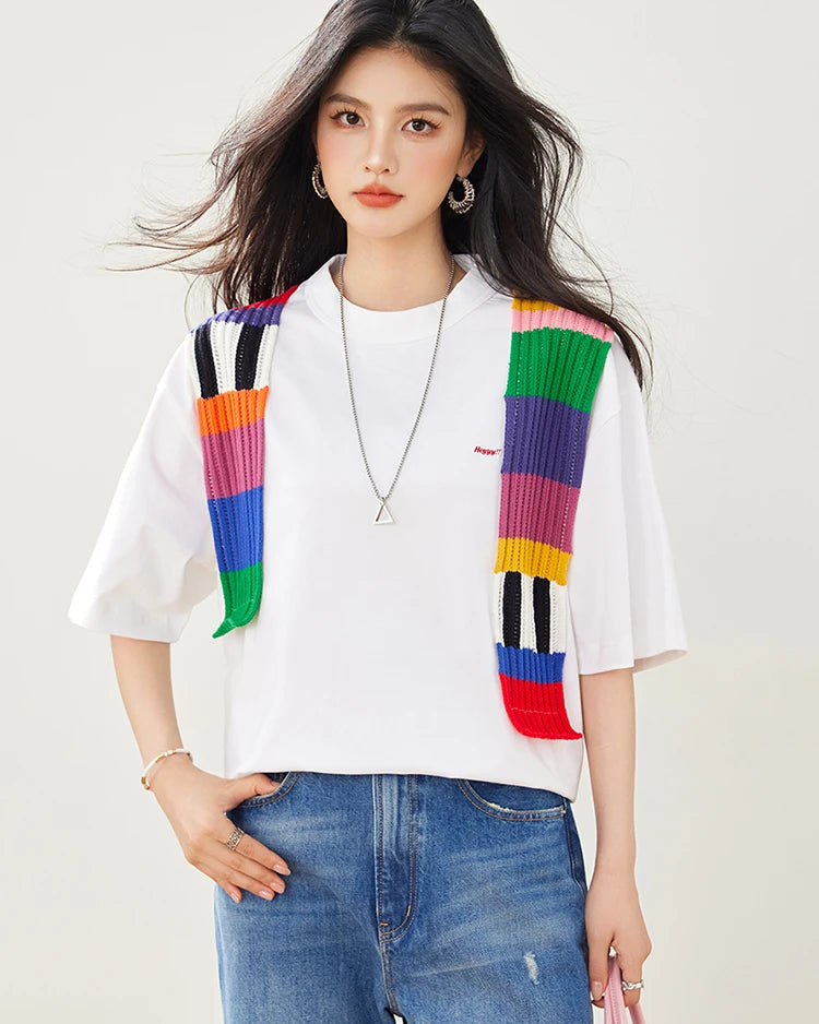 Spliced Crewneck Relaxed Knit Tee