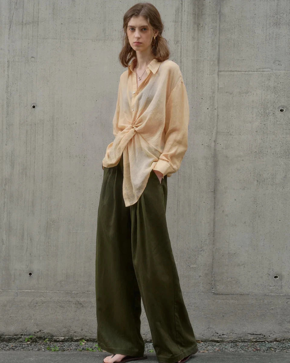 Casual Linen High-Waisted Loose Wide-Leg Pants