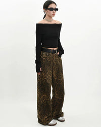 High Rise Wide Leg Denim Trousers