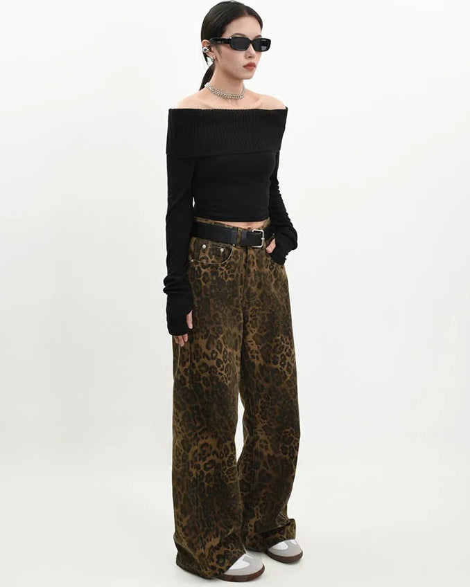High Rise Wide Leg Denim Trousers
