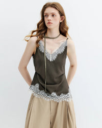 Lace Trim Linen Blend Camisole
