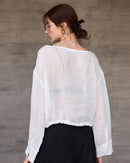 Ramie Crew Neck Long Sleeve Drawstring T-Shirt