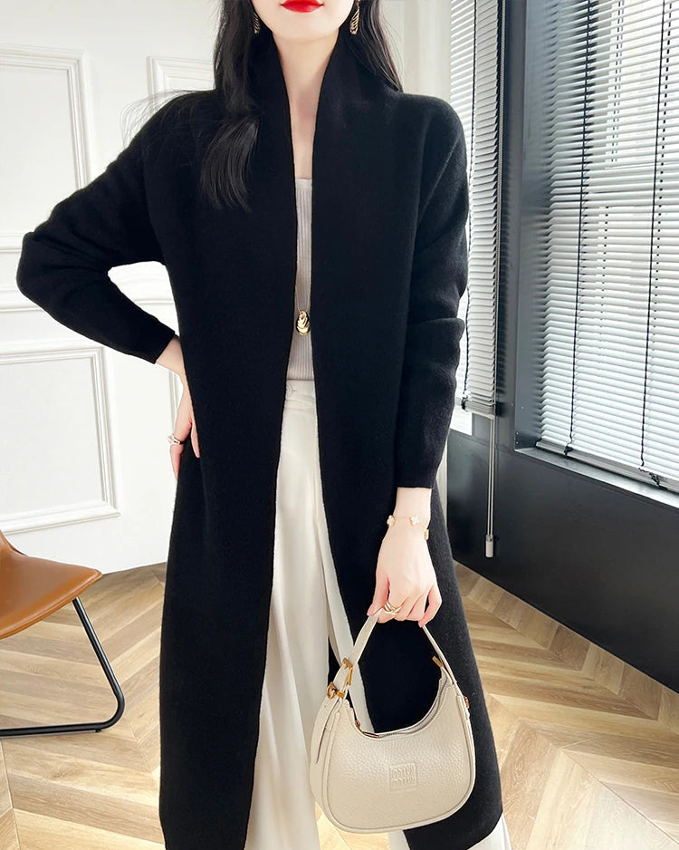 Loose-Fitting Long Wool Cardigan Sweater