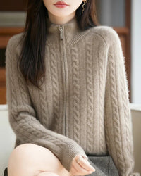 Wool & Cashmere Cable Knit Zipper Sweater