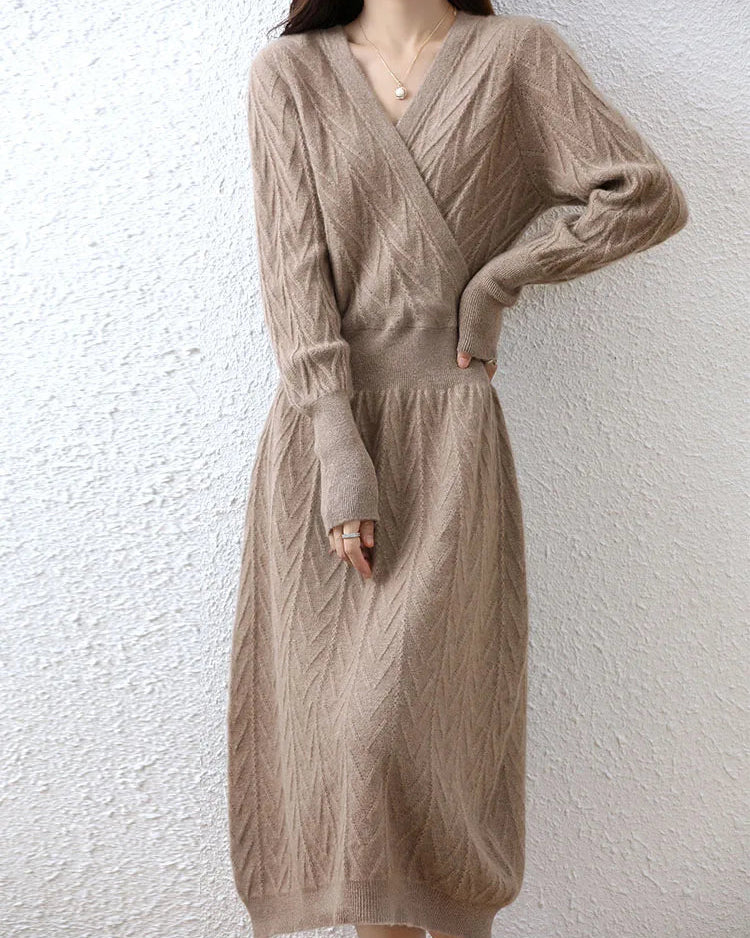 Cable-Knit Merino Wool Wrap-Look Dress