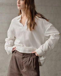 Retro Long-Sleeved V-Neck Casual Loose Shirt