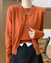 Wool Cardigan Crew Neck T-Shirt Two-Piece Sweater Set