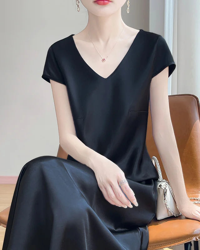 Satin V-Neck Midi Slip Dress