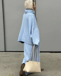 Turtleneck Knit Sweater Midi Skirt Set