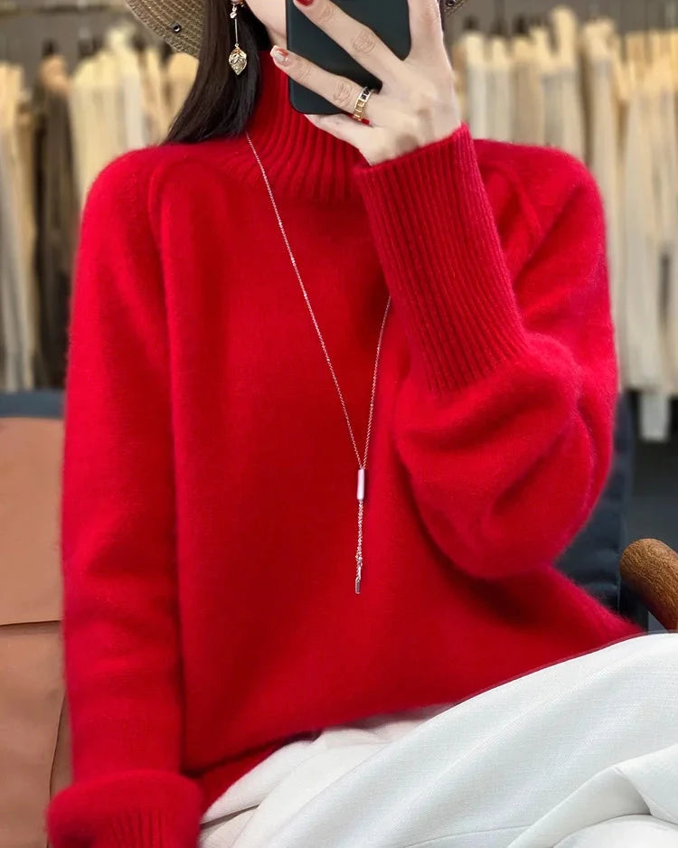 Raglan Merino Wool Mock Neck Sweater