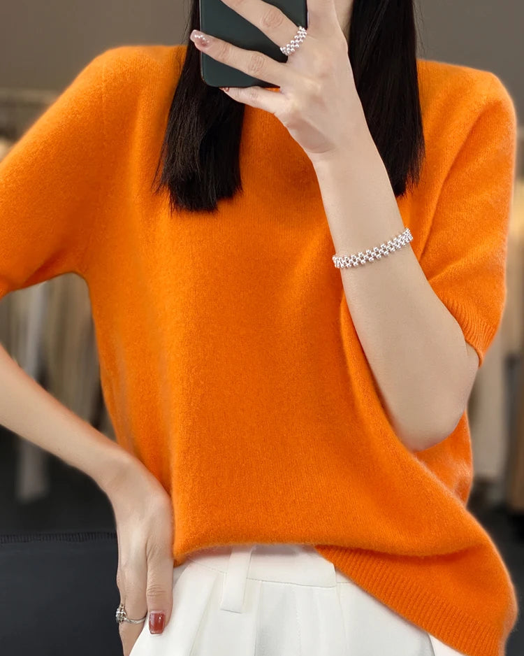Extrafine Merino Wool Short-Sleeve Sweater