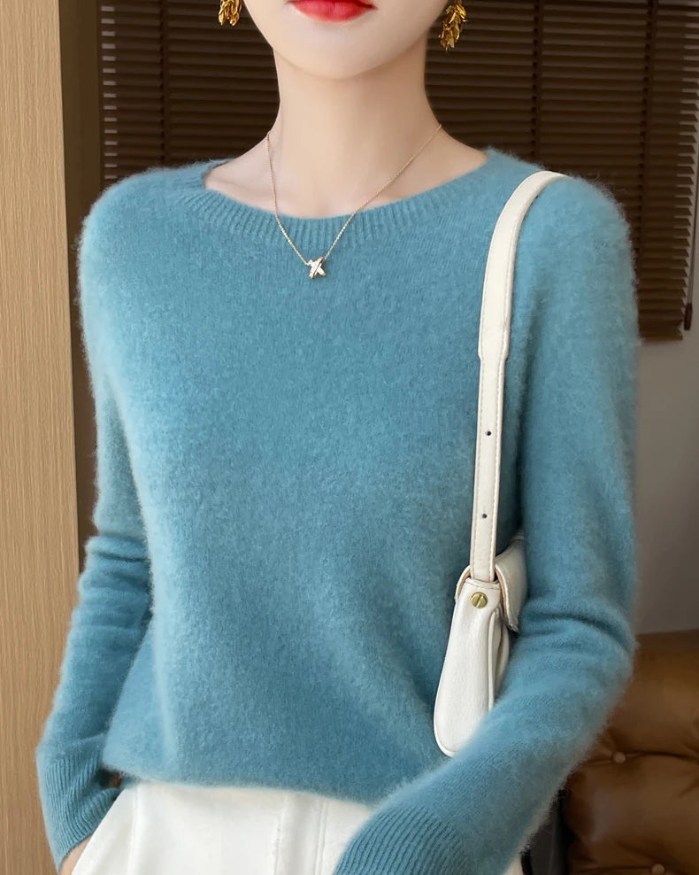 Merino Wool O-Neck Pullover Sweater