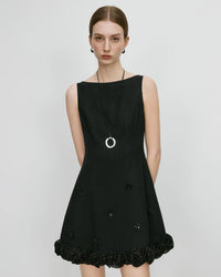 High-End Boat Neck Petal Design Dress