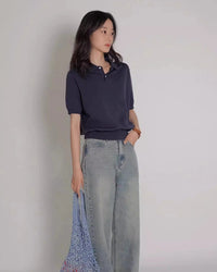 Ice Silk Knitted Polo Shirt