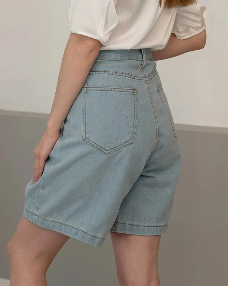 Relaxed Wide Leg High Rise Jean Shorts