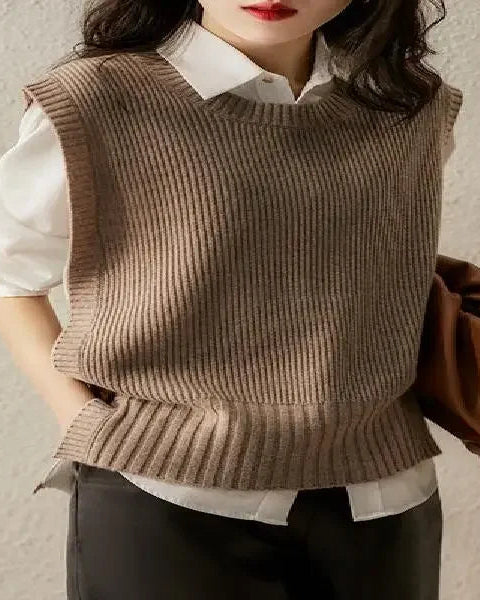 Solid Round Neck Knit Vest