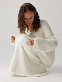 Casual V-neck Sweater& Skirt Set