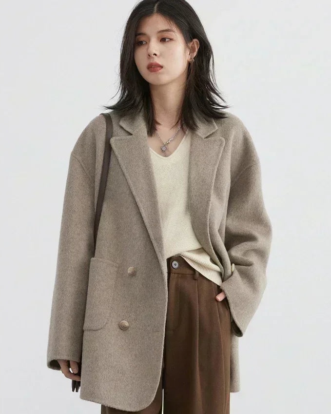 Oversized Drop-Shoulder Wool Blend Coat