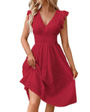 V-Neck Lace Waist Flare Sleeve A-Line Beach Dress