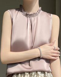 Loose And Casual Satin Vest T-Shirt With Ruffled Collar