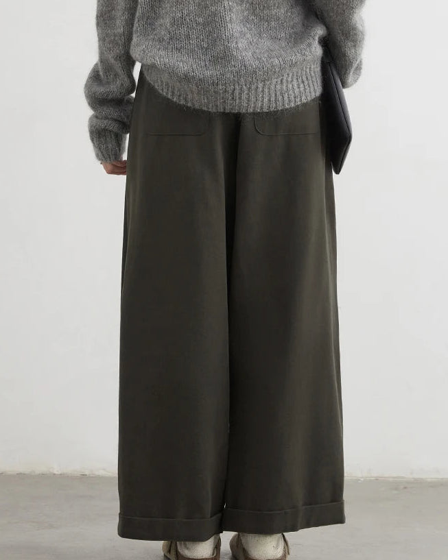 High-Waist Pleated Wide-Leg Casual Trousers
