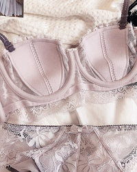 Lace Embroidery Half-Cup Thin Push-Up Bra Set