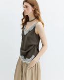 Lace Trim Linen Blend Camisole