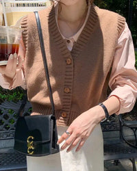 Cropped V-Neck Knit Sweater Vest