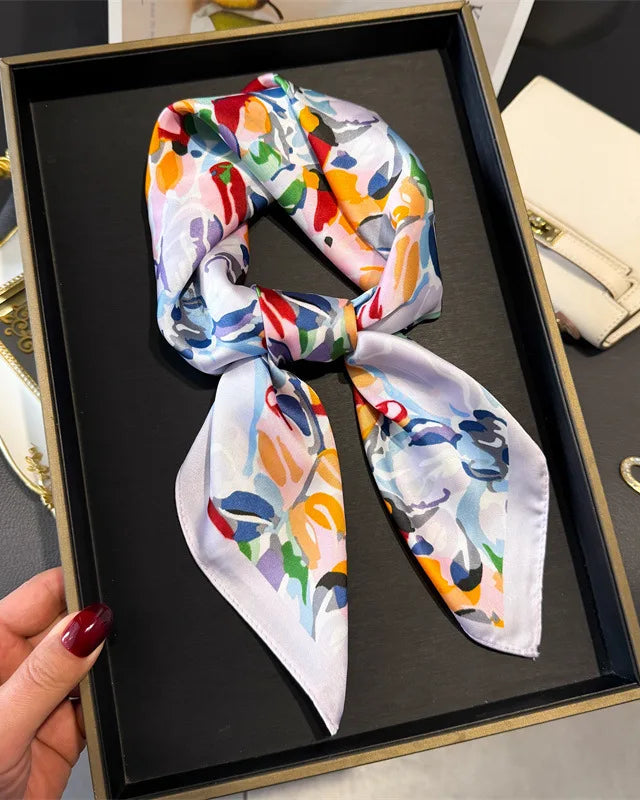 Floral Print Satin Square Scarf