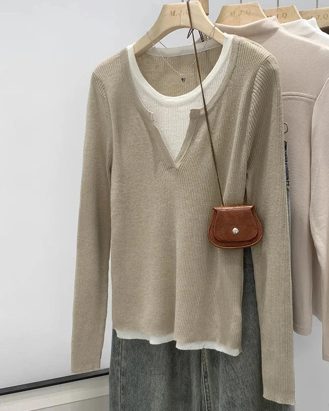 Contrast Color Knit Pullover