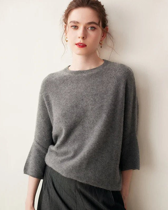 Round-Neck Batwing Sleeve Cashmere Sweater