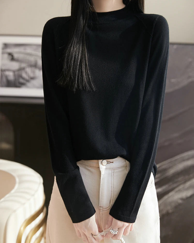 Loose-Fit Crew Neck Long-Sleeve Knitted Pullover