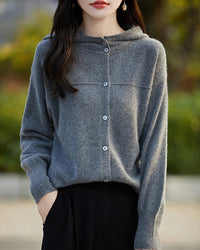 Merino Wool Solid Hooded Pocket Long Knit Cardigan
