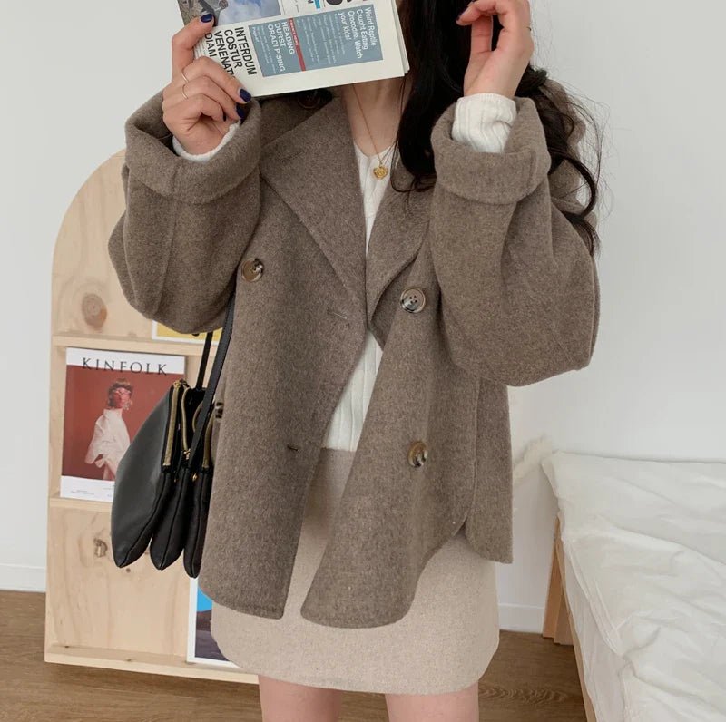 Turn Down Collar Double Breasted Short Wool Coat