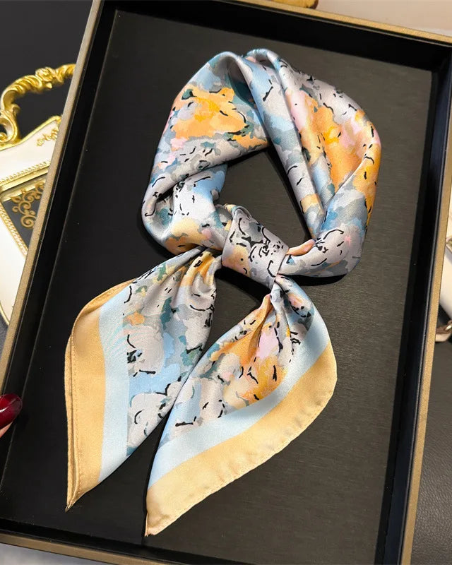 Floral Print Satin Square Scarf