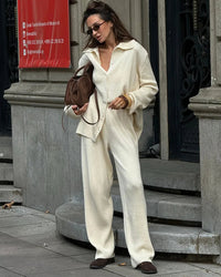 Loose Knit Cardigan & Elastic Waist Trousers Set