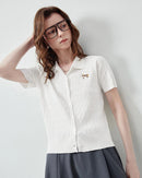 Ice Silk Cable Knit Polo Top