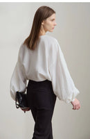 V-Neck Lyocell Loose Casual Blouse