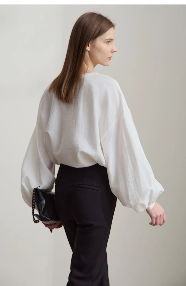 V-Neck Lyocell Loose Casual Blouse