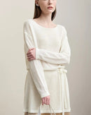Stylish Round Neck Off-Shoulder Tie Sweater