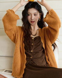 Scalloped Open-Knit Cardigan