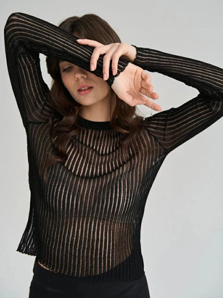 Slim See-Through Pullover Top